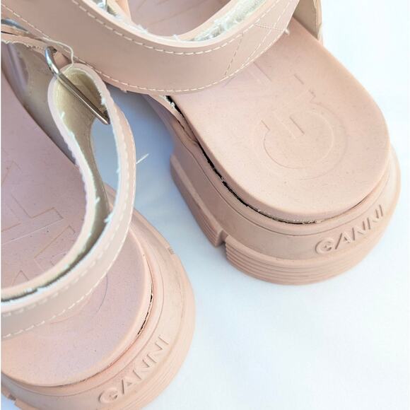 Ganni Pink Recycled Rubber Logo Open Round Toe Strap Sandals, size EU39/US9 - Picture 5 of 8